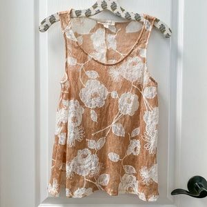 Beautiful Floral Tan and White Lace Sheer Tank Top